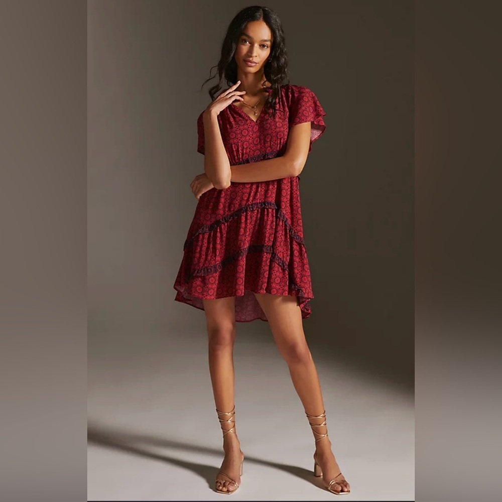 Anthropologie Robin Tiered
Viscose Mini Dress Size Medium